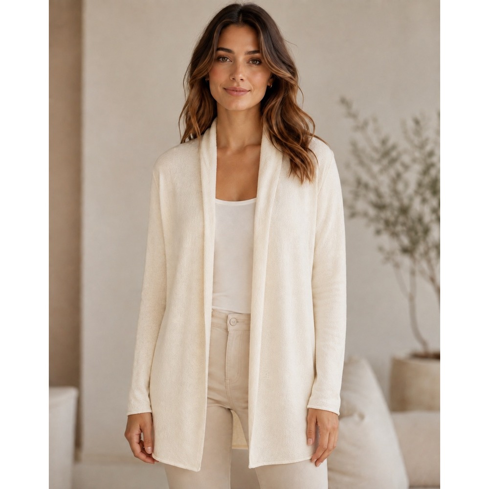 Beryll 100% Cashmere Open Front Cardigan Sweater Cream  Quiet Luxury Longline S